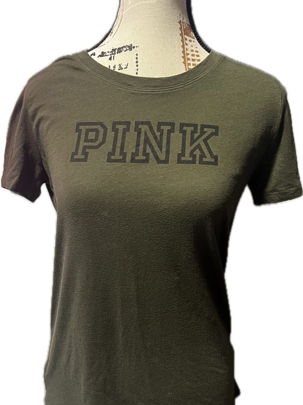 PINK Victoria's Secret Olive Green Logo Short Sleeve Tee